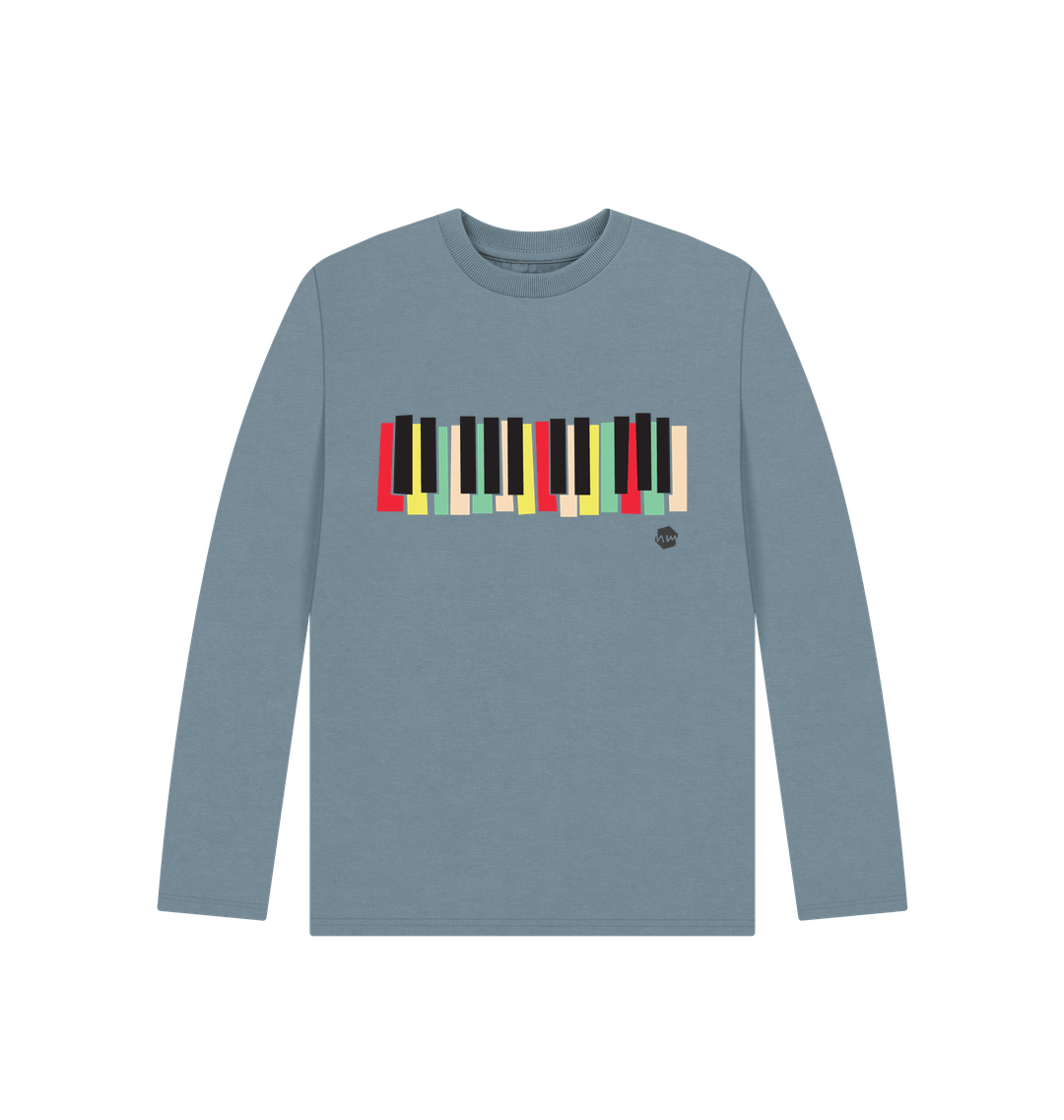 Stone Blue Printed Kids T-Shirt Front
