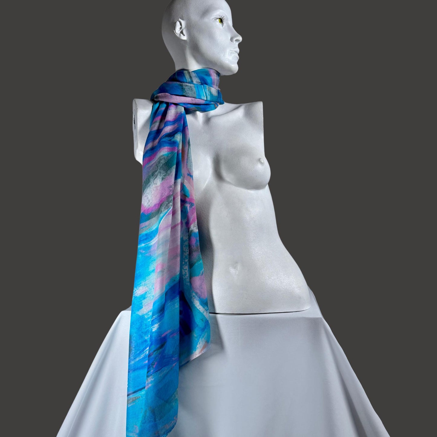 Scarf Chloe Trayhurn x Human Milk - CIRCLE, Blue 180x70cm