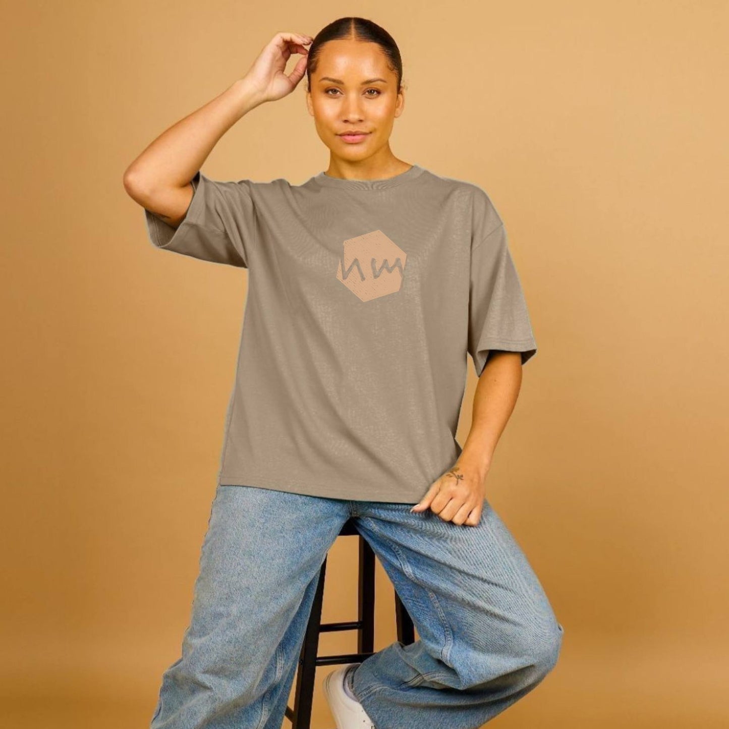 HM Logo Oversized T-shirt, Willow and Butterscotch