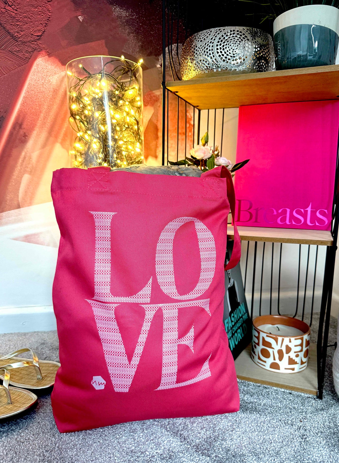 LOVE Boobs Tote Bag, Raspberry Pink