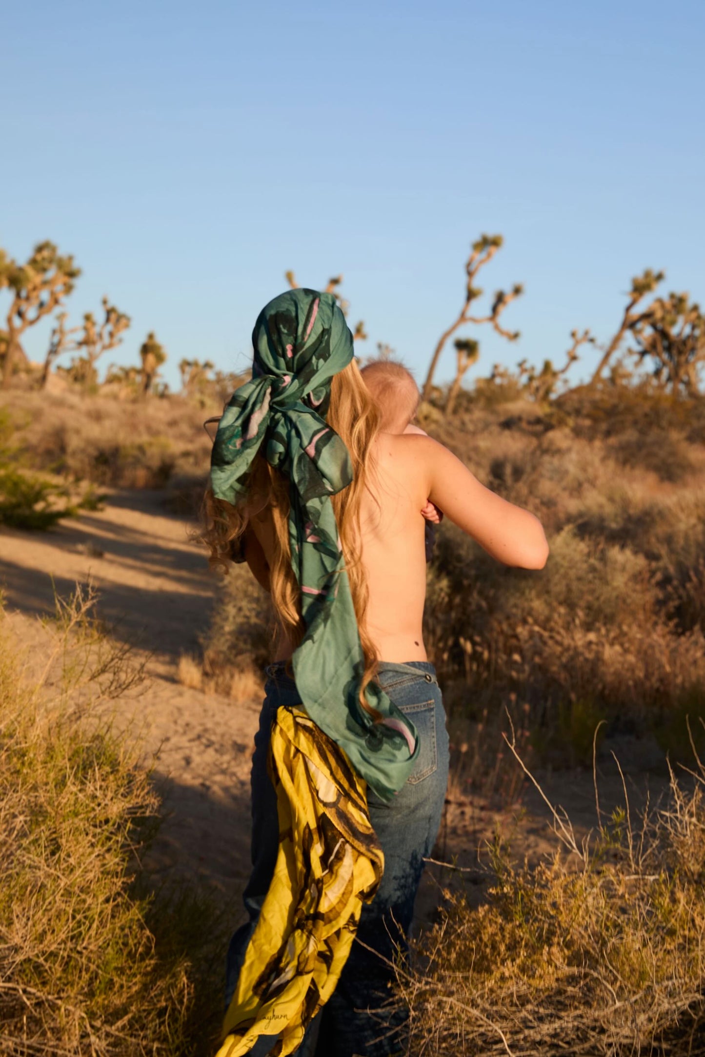 Scarf Chloe Trayhurn x Human Milk - ASCENSION, Green and Pink, 140cm x 140cm