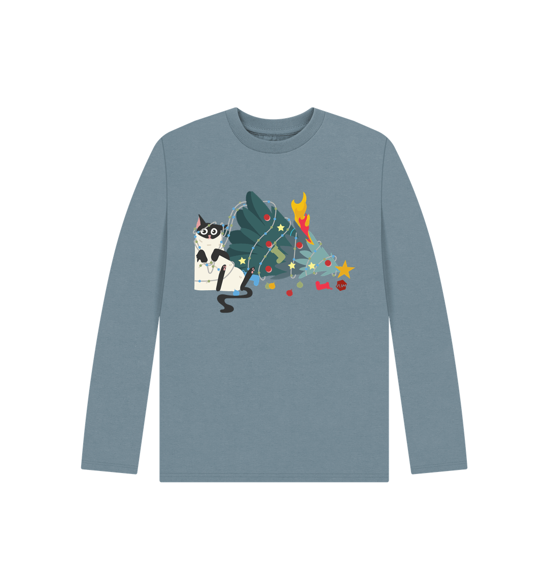 Stone Blue Printed Kids T-Shirt Front