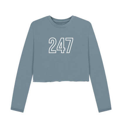 Stone Blue Printed Boxy Jumpers Front