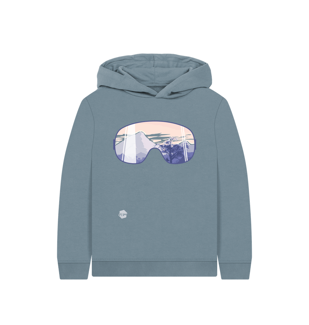 Stone Blue Printed Kids Hoodie Front