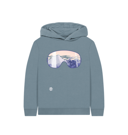 Stone Blue Printed Kids Hoodie Front