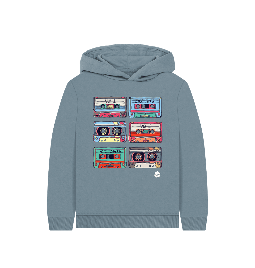Stone Blue Printed Kids Hoodie Front
