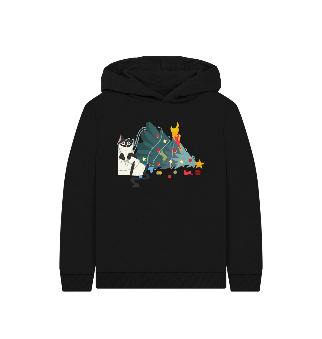 Black Printed Kids Hoodie Front