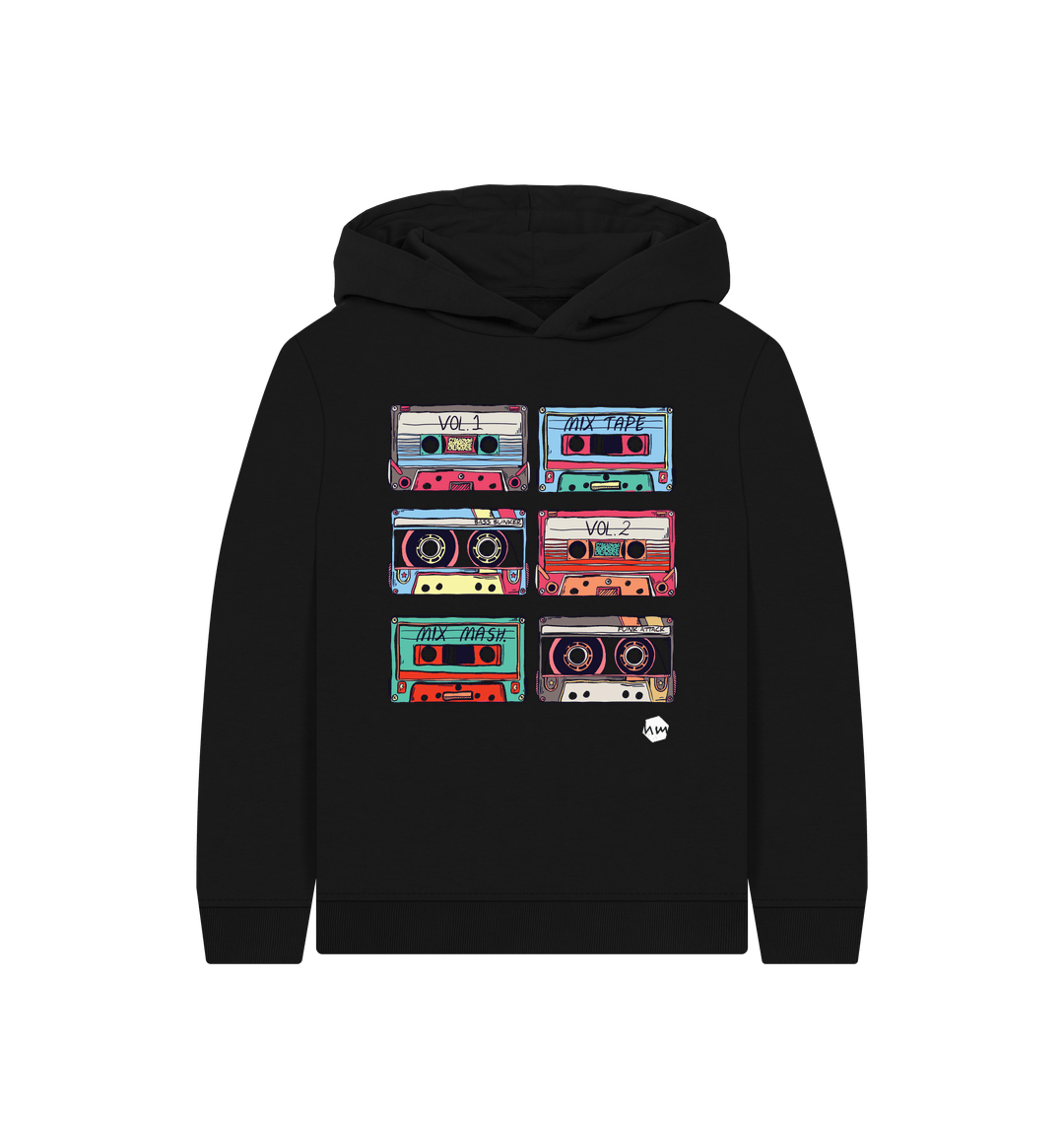 Black Printed Kids Hoodie Front
