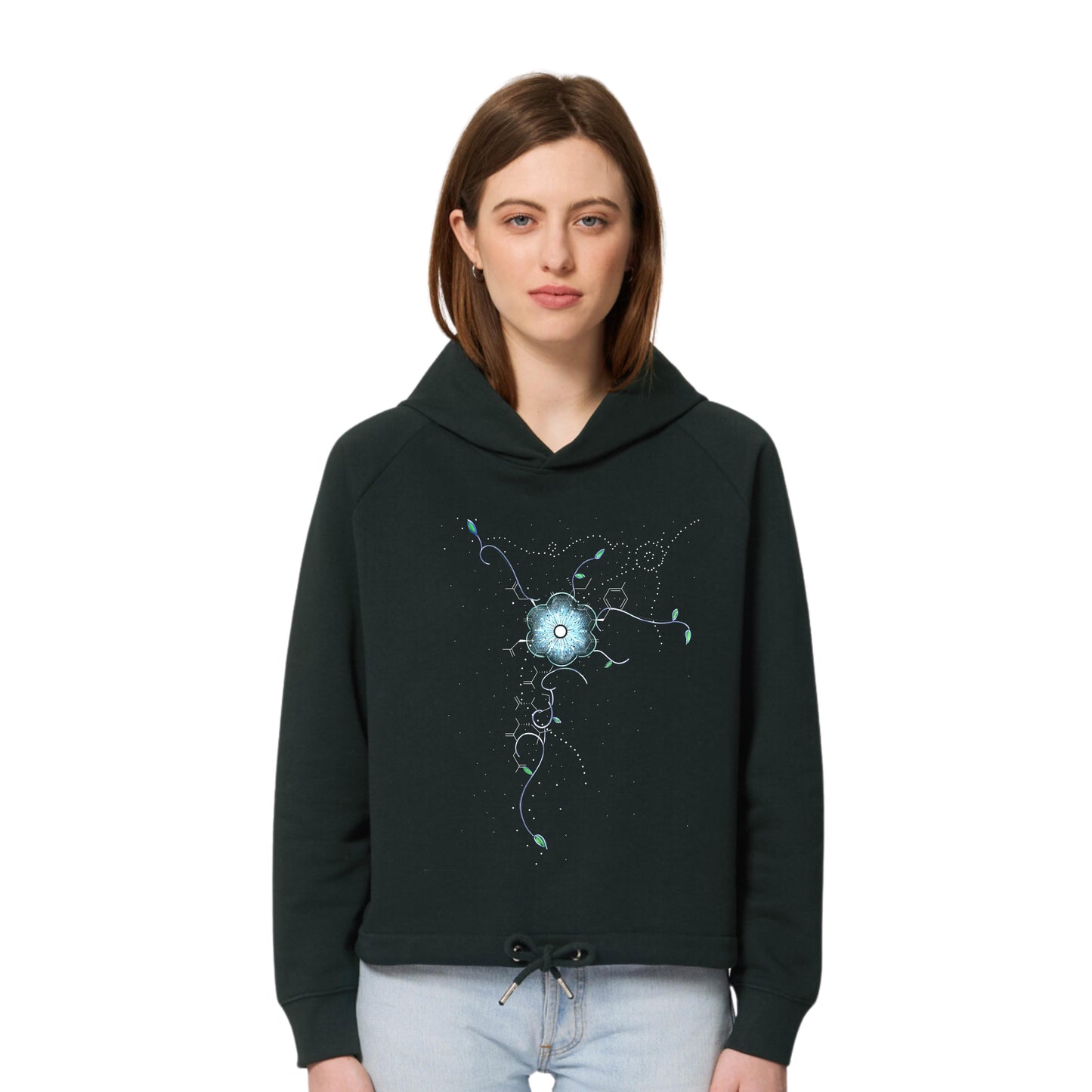 Hoodie - Oxyflower, cropped, Black