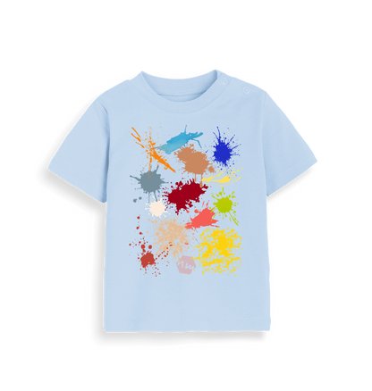 Dusty Blue Printed Kids T-Shirt with paint splashes 