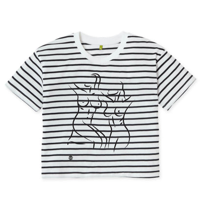 Woman - Boxy T-shirt, Navy Striped