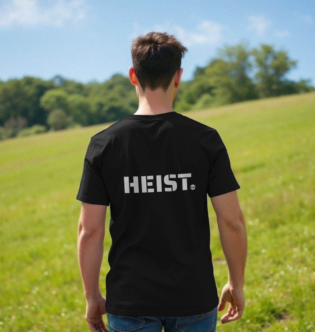 Human Milk HEIST T-shirt on a man in a field